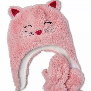 Girls Wonder Nation Fleece Lined Hat And Glove Pink Cat Set
